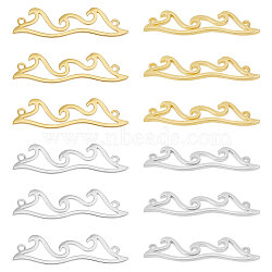20Pcs 2 Colors 304 Stainless Steel Connector Charms, Wave Shaped Links, Golden & Stainless Steel Color, 28x7.5x1mm, Hole: 1.2mm, 10pcs/color(STAS-UN0044-34)