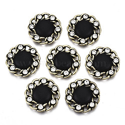 (Holiday Stock-Up Sale)Tibetan Style Alloy Cabochons, with Rhinestone and Imitation Leather, for Stud Earring Making, Cadmium Free & Nickel Free & Lead Free, Flower, Black, 24x5.5mm, Hole: 1.6mm(PALLOY-S125-103AG-NR)