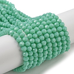 Opaque Glass Beads Stands, Faceted(32 Facets), Round, Medium Sea Green, 4mm, Hole: 0.7mm, about 94~93pcs/strand, 14.17''~14.37''(36~36.5cm)(EGLA-A035-P4mm-D14)