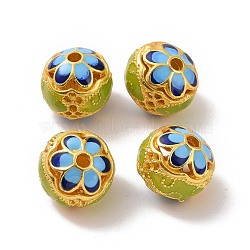 Hollow Alloy Beads, with Enamel, Rondelle with Flower, Matte Gold Color, Deep Sky Blue, 14x13mm, Hole: 2.5mm(ENAM-L039-20MG-03)