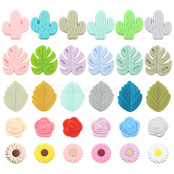 30Pcs 30 Styles Summer Theme Silicone Beads, DIY Nursing Necklaces and Bracelets Making, Chewing Pendants For Teethers, Mixed Shapes, Mixed Color, 19~24.5x19~23x7~12mm, Hole: 2~2.5mm, 1pc/style(SIL-CA0003-26)