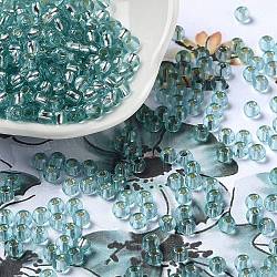 Glass Seed Beads, Silver Lined, Round Hole, Round, Dark Cyan, 4x3mm, Hole: 1.2mm, 6429pcs/pound(SEED-H002-C-A049)