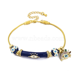 Brass European Bracelets, with Enamel Beads and Cubic Zirconia, Real 18K Gold Plated, Blue, 7-1/2 inch(19cm)(BJEW-C080-02G-02)