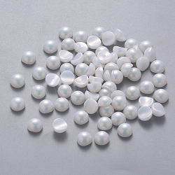 ABS Plastic Imitation Pearl Cabochons, Nail Art Decoration Accessories, Rainbow Plated, Half Round, White, 8x5mm(MRMJ-Q092-8mm-C01)