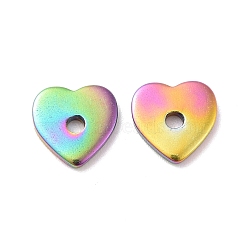 Ion Plating(IP) 304 Stainless Steel Beads, Heart, Rainbow Color, 6x6x1mm, Hole: 1mm(STAS-D185-03M-01)