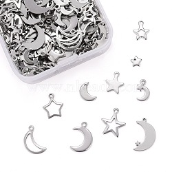 200Pcs 10 Style 304 Stainless Steel Charms, Moon & Star, Stainless Steel Color, 20pcs/style(STAS-LS0001-33P)