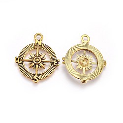 Tibetan Style Alloy Compass Pendants, Cadmium Free & Nickel Free & Lead Free, Antique Golden, 30x25x3mm, Hole: 2.5mm(X-TIBEP-S272-AG-FF)