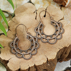 Bohemian Style Alloy Hoop Earrings, Red Copper, Flower, 53x38mm(WG64A01-06)