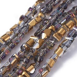 Electroplate Glass Beads Strands, Faceted, Half Plated, Half Round, Golden Plated, 4x4x3mm, Hole: 0.8mm, about 148pcs/strand, 19.69 inch(50cm)(EGLA-L023A-HP01)