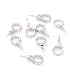 Anti-Tarnish Rhodium Plated 925 Sterling Silver Screw Eye Peg Bails, Ring, For Half-drilled Beads, Platinum, 12x6x3mm, Hole: 4mm, Pin: 0.7mm(STER-D035-46P)