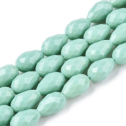 Opaque Solid Color Beads Strands, Faceted, Teardrop, Aquamarine, 15x10mm, Hole: 1.6mm, about 46~48pcs/strand, 27.95 inch(71cm)(EGLA-N013-P10mm-D14)