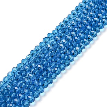 Faceted Rondelle Transparent Glass Beads Strands, Steel Blue, 4x3mm, Hole: 1mm, about 125pcs/strand, 14.9 inch