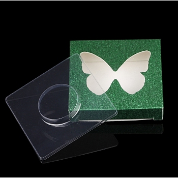 Paper Folding Boxes, Empty Eyelash Packaging Box, with Clear Heart Window, Square, Green, 7.2x7.2x1.2cm