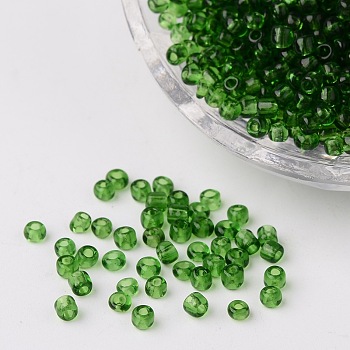 8/0 Glass Seed Beads, Transparent, Round, Dark Green, 3mm, Hole: 1mm, about 1097pcs/50g
