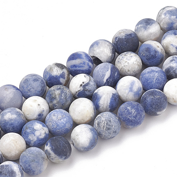 Natural Sodalite Beads Strands, Frosted, Round, 6mm, Hole: 1mm, about 63pcs/strand, 15.5 inch