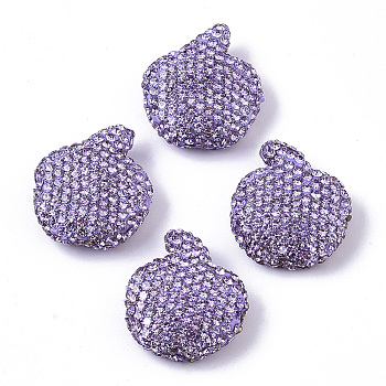 Handmade Polymer Clay Rhinestone Beads, Apple, Violet, PP14(2.0~2.1mm), 22.5~23.5x20~21x8~9mm, Hole: 1.6mm