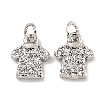 Rack Plating Brass Micro Pave Clear Cubic Zirconia Charms, Lead Free & Cadmium Free, Long-Lasting Plated, Clothes, Platinum, 9.5x8x2mm, Hole: 3mm