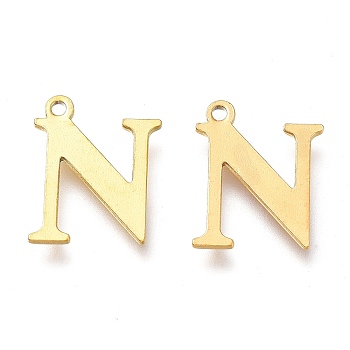 Vacuum Plating  304 Stainless Steel Charms, Laser Cut, Alphabet, Golden, Letter.N, 12.5x10x0.8mm, Hole: 1mm