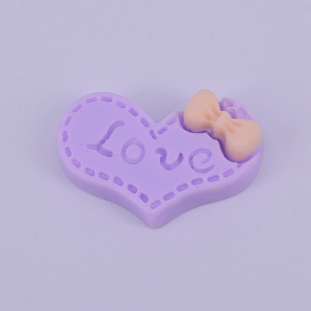 Opaque Frosted Resin Cabochon, Heart with Bowknot, Purple, 16.5x23.5x5.5mm