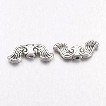 Tibetan Style Alloy Beads, Lead Free & Cadmium Free, Antique Silver Color, Wing, 19x7.5x3.5mm, Hole: 1.5mm