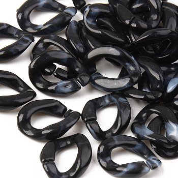 Opaque Acrylic Linking Rings, Quick Link Connectors, For Jewelry Curb Chains Making, Imitation Gemstone Style, Twist, Black, 13.5x10x2.5mm, Inner Diameter: 8x4mm