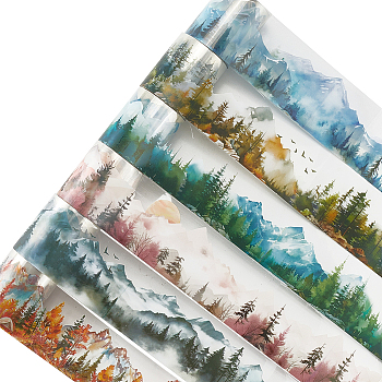 6 Rolls 6 Colors Mountain Forest Theme Plastic Adhesive Tapes, Waterproof Decorative Sticker Roll Tape, for Card-Making, Scrapbooking, Diary, Planner, Envelope & Notebooks, Mixed Color, 45mm, about 2.19 Yards(2m)/roll, 1 roll/color