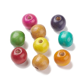(Defective Closeout Sale: Wood Texture and Yellowing) Dyed Handmade Natural Wood European Beads, Large Hole Beads, Round, Mixed Color, 19~20x18mm, Hole: 5mm, about 210pcs/500g