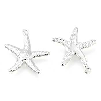 Starfish/Sea Stars Brass Pendants, Silver Color Plated, 23x20.5x2mm, Hole: 1mm
