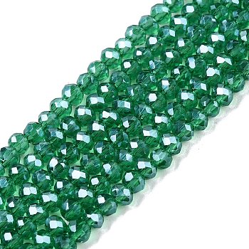 Electroplate Glass Beads Strands, Pearl Luster Plated, Faceted, Rondelle, Green, 2.9~3.3x2mm, Hole: 0.8mm, about 148~150pcs/strand, 39.5~40cm