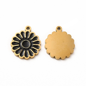 Ion Plating(IP) 304 Stainless Steel Enamel Charms, Daisy, Black, 14x12x1mm, Hole: 1.2mm