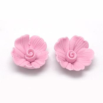 Handmade Porcelain Cabochons, Flower, Pearl Pink, 17~18x17~18x7~8mm