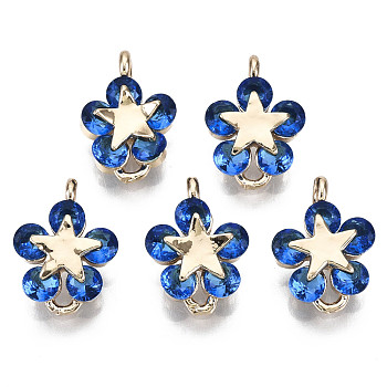 Brass Micro Pave Cubic Zirconia Charms, Flower, Long-Lasting Plated, Light Gold, Blue, 11.5x8x3.5mm, Hole: 1.2mm