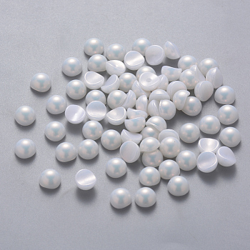 ABS Plastic Imitation Pearl Cabochons, Nail Art Decoration Accessories, Rainbow Plated, Half Round, White, 8x5mm