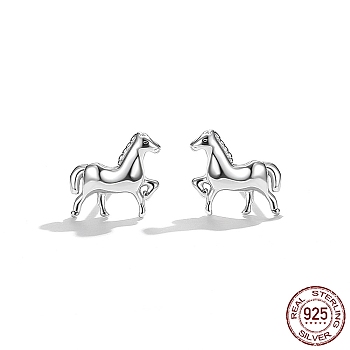 Rhodium Plated Sterling Silver Stud Earrings, Horse, Platinum