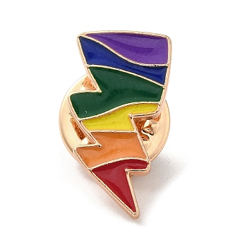 Pride Rainbow Theme Enamel Pins, Light Gold Alloy Badge for Backpack Clothes, Colorful, Lightning Bolt, 19.5x10x1.5mm