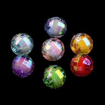 Opaque Acrylic Beads, UV Plating Iridescent, Faceted, Mixed Color, Round, 9.5x9mm, Hole: 2.4mm