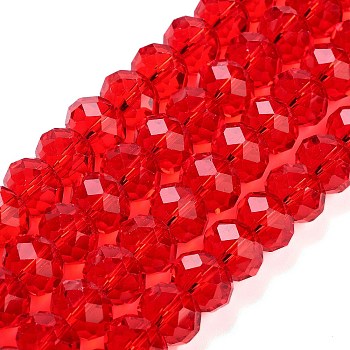 Handmade Imitate Austrian Crystal Faceted Rondelle Glass Beads, Red, 12x8mm, Hole: 1mm, about 72pcs/strand