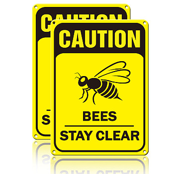 Aluminum Warning Sign, Rectangle with Word, Bees Pattern, 25x18x0.08cm