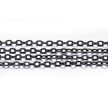 Handmade 304 Stainless Steel Cable Chains, Soldered, with Spool, Flat Oval, Electrophoresis Black, 2x1.5x0.4mm, about 65.61 Feet(20m)/roll