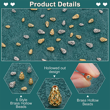 Elite 48Pcs 6 Styles Brass Hollow Spacer Beads(KK-PH0006-25)-4