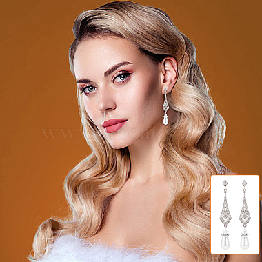 2 Pairs 2 Colors Plastic Pearl Dangle Stud Earrings with Rhinestone(EJEW-AN0004-19)-5