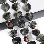 Natural African Bloodstone Beads Strands, Faceted Heart, with Seed Beads, 12.5~13.5x13.5~14.5x5.5~6.5mm, Hole: 0.8~1mm, about 26~28pcs/strand, 14.76~16.73 inch(37.5~42.5cm)(G-P592-B07-01)