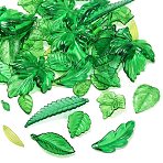 Transparent Acrylic Pendants, Leaf, Mixed Color, 10~52.5x6.5~37.5x2.5~6.5mm, Hole: 1.2~1.6mm, 50pcs/bag(OACR-G056-01B)