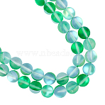 Synthetic Moonstone Beads Strands, Holographic Beads, Dyed, Frosted, Round, Green, 8mm, Hole: 0.7mm, about 48pcs/strand, 15 inch(38.1cm), 2strands/box(G-AR0002-40D)
