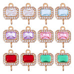 12Pcs 6 Colors Glass Connector Charms, with Brass Findings, Rectangle, Golden, Mixed Color, 14.5x10.5x4mm, Hole: 1.4mm, 2pcs/color(FIND-CA0010-64)