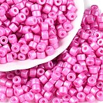 Baking Paint Pearlized Glass Seed Beads, Round Hole, Cylinder, Camellia, 4x5.5mm, Hole: 1.8mm, about 2500pcs/pound(SEED-T008-03K)