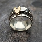 Heart Zinc Alloy Rotatable Finger Rings, Fidget Spinner Ring for Calming Worry Meditation, Platinum & Golden, US Size 8(18.1mm)(FS-WGEF0CA-02)