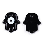 Opaque Handmade Lampwork Pendants, Hamsa Hand with Evil Eye, Black, 35x29x4.5~5.5mm, Hole: 4mm(LAMP-T011-15-A01)