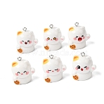 Opaque Resin Pendants, Maneki-neko Charm, with Platinum Iron Loops, Mixed Color, 26~26.5x22.5~23x18~19mm, Hole: 2mm(RESI-P051-03P-M)