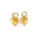 Brass Micro Pave Cubic Zirconia Charms, Cadmium Free & Lead Free, Long-Lasting Plated, Real 18K Gold Plated, Heart, Gold, 8x5x3.5mm, Hole: 3mm(KK-P192-08-G13)